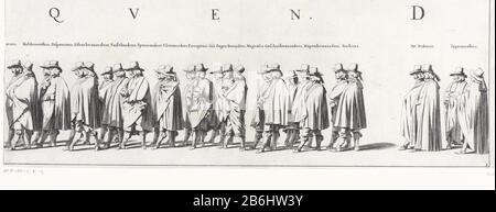 Il Frederik Hendrik begrenisstoet (pannello n° 4), 1647 la processione funeraria del governatore Frederick Henry, 's-Gravenhage nel 1647 (titolo della serie) il funerale del detentore Henry Frederick all'Aia il 10 maggio 1647. Piatto n. 4 con una parte della processione, sopra il popolo è la loro funzione. Parte di una serie di 30 fogli e 20 fogli di testo, destinati a adorare. Produttore aderito a vicenda: Print maker: Pieter Nolpenaar disegno di: Pieter Jansz. Post Editore: Pieter Jansz. Post Editore: Nicolaes Ravesteyn Concedente di privilegio: Stati di Olanda e West Friesland Place produzione Foto Stock