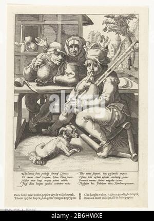 Il bagpipe non suona, poi è pieno di bevitore e il piper Proverbi Karel van Mander (titolo della serie) un piper e un ubriacone si siedono insieme. Dietro il tavolo, una donna le sollevò le mani. Il piffero seduto su una sedia caduta, seduto accanto a lui un cane. Tra gli spettacoli un latino esplicativo verso Franco Estius e i vers olandesi. Produttore : stampatore: Hendrick Goltzius (attribuito allo studio), progettato da Karel van Mander (i) autore: Franco EstiusPlaats manufacturing Haarlem Dating: 1590 - 1594 Caratteristiche Fisiche: Engra e testo materiale di stampa: Carta Tecnica: Engra (processo di stampa) / stampa Foto Stock