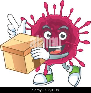 Un'icona di COVID19 stile mascotte design con una scatola Illustrazione Vettoriale
