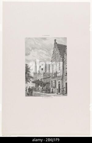 Il mercato del formaggio a Edam (oggetto del titolo) Per un deposito con una tettoia è un carro vuoto e capace di un certo numero di cifre nella fila. Hanno lasciato due uomini in conversazione. Giusto denominare un uomo in una casa. Sullo sfondo un kerktoren. Produttore : stampatore Emil Ostnaar design Cornelis Springer (Proprietà elencate) Luogo di fabbricazione: Belgio Data: 1856 - 1946 caratteristiche Fisiche: Legno engra materiale: Carta Tecnica: Legno engra dimensioni: Foglio: H 502 mm × W 333 mm Oggetto: piazza , luogo, circo, ecc. (+ città (-paesaggio) con figure, personale) negozio, negozio a quattro ruote veicolo disegnato da un animale domestico a Foto Stock