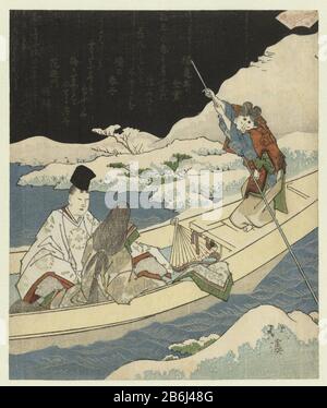 La velocità notturna Hofdome e nobile in una notte in barca a vela attraverso un paesaggio innevato. Questa scena si riferisce al capitolo 51 'Ukifune' del racconto di Genji. In questo episodio, il nipote di Genji, il principe Niou lì una notte con la signora Ukifune off. Il racconto di Genji (Genji Monogatari) è scritto nel periodo Heian (794-1185) dalla cameriera d'onore Murasaki Shikibu. Con tre gedichten. Produttore : printmaker: Totoya Hokkei (edificio elencato) poeta Fukukitei Kanezane (edificio elencato) poeta: AKEBONO no Haruko (edificio elencato) poeta Hananomon Masao (proprietà quotata) Fabbricazione Di Posti: Giappone Foto Stock