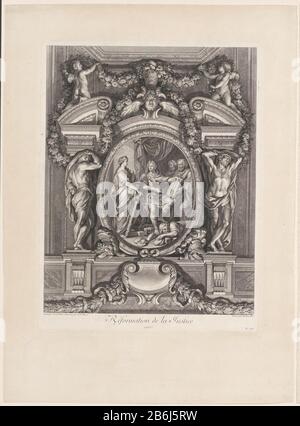 I dipinti a soffitto nella Grande Galerie di Versailles, Charles le Brun n. 26 i dipinti a soffitto nella Grande Galerie di Versailles, Charles le Brun: No 26 Object Type :. Numero dell'articolo: RP-P-OB-73.269 fabbricante : printmaker: Nicolas Henri Tardieunaar disegno: Jean Baptiste Massénaar pittura Charles le BrunPlats fabbricazione: Francia Data: 1684 - 1749 caratteristiche Fisiche: Acquaforte e engra materiale: Carta Tecnica: Acquaforte / engra (processo di stampa) Foto Stock