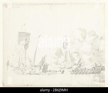Il viaggio del re inglese Carlo II sul Tamigi a Sheerness e Chatham il 27 agosto 1681 Il viaggio del re inglese Carlo II sul Tamigi a Sheerness e Chatham il 27 agosto 1681 la partenza del re; Il re abbandonò l'Henrietta sulla 'baerste' tra Woolwich e Blackwall. Ha dichiarato la nave Mary e lo yacht di Lord Dunblane. Produttore : disegnatore: Willem van de Velde (i) Data: 27 ago, 1681-31 dic 1681 caratteristiche Fisiche: Pennello in grigio, gesso nero, matita materiale: Carta gesso matita Tecnica: Dimensioni pennello: H 304 mm × W 370 mm Oggetto: Mare (se Foto Stock