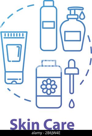 Cura della pelle, bellezza, prodotti cosmetici concetto icone set. Pelle giovane, cura del viso, cosmetologia idea sottile linea RGB colore illustrazioni. Vettore isolato Illustrazione Vettoriale