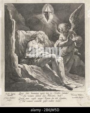 Cristo morto lutto da un angelo Un angelo lutto il Cristo morto. La scena è illuminata da una lanterna. In basso un versetto a quattro righe in Latijn. Produttore nel margine: Printmaker Jan Harmensz. Muller (proprietà in elenco) a progettare: Jacopo Ligozzi (edificio in elenco) editore: Harmen Jansz Muller (proprietà in elenco) Luogo produzione: Amsterdam Data: 1593 - 1597 caratteristiche Fisiche: Materiale vettura: Carta Tecnica: Engra (processo di stampa) dimensioni: Bordo lastra: H 219 mm × W 181 mm Oggetto: Cristo lamentato dagli angeli Foto Stock