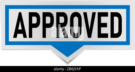 segno approvato. adesivo blu arrotondato approvato. bolla vocale approvata Illustrazione Vettoriale