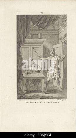 Morte di Archimede Morte di Archimede (oggetto del titolo) l'ingestione di Archimede Siracusa è uccisa da un soldato romano. Archimes seduto nel suo studio, e disegna un grafico matematico a torta. Il soldato romano che entra nella stanza lo uccide con il suo pesante: D. Produttore : stampatore: Ludwig Gottlieb Portman (proprietà in elenco) da disegnare: Jacobus Acquista (proprietà in elenco) Luogo fabbricazione: Amsterdam Data: 1795 caratteristiche Fisiche: Stippelets e materiale di incisione: Carta Tecnica: Stippelets / dimensioni di incisione: Foglio: 213 mm × h 121 b mmToelichtingIllustratie di: Stuart, Martinus. Storie romane, Vol Foto Stock