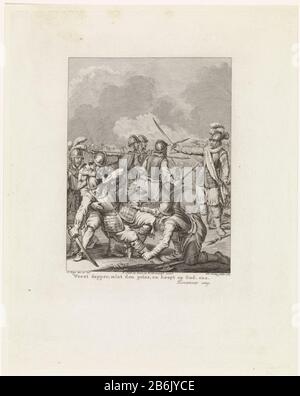 Morte di Carlo il Boisot, 1575 Essere coraggiosi, coniare il principe e speranze a Dio, ecc (oggetto titolo) Scene della vita del principe Guglielmo i, 1568-1584 (titolo di serie) Durante una lotta con Mondragon trovare Charles de Boisot morte sul campo di battaglia, settembre 29th 1575. Questo post fa parte di una serie di 24 stampe raffiguranti scene della vita del principe Guglielmo i, dal 1568 al 1584 ed è un'illustrazione per il diciassettesimo zang. Produttore : stampatore: Re Theodore (proprietà elencata) progettato da: Jacobus Compra (edificio elencato) editore: John Smit & Zoon (edificio elencato) editore: Willem Vermandel Foto Stock