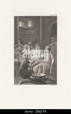 La morte di Seneca per ordine di Nerone tagliò il filosofo Seneca, con i piedi in una vasca, e la moglie Paulina le loro vene porta. Produttore : stampatore: Ludwig Gottlieb Portman (proprietà in elenco) a disegno: Reinier Vinkeles (i) (edificio in elenco) Luogo di fabbricazione: Amsterdam Data: 1804 caratteristiche Fisiche: Stiletti e materiale di incisione: Tecnica della carta: Stippelets / dimensioni di incisione: Bordo della lastra: H 205 mm × W 132 mmToelichtingIllustratie di: Stuart, Martinus. Storie romane, Parte XXIV, pag. 164. Amsterdam: Johannes Allart, 1804. Oggetto: Morte o Seneca: Per ordine di Nerone taglia le vene ben Foto Stock