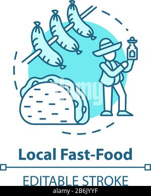 Icona locale di concetto fast food. Cucina indigena, idea pasto accessibile sottile linea illustrazione. Nutrizione conveniente, mangiando in movimento. Vettore Illustrazione Vettoriale
