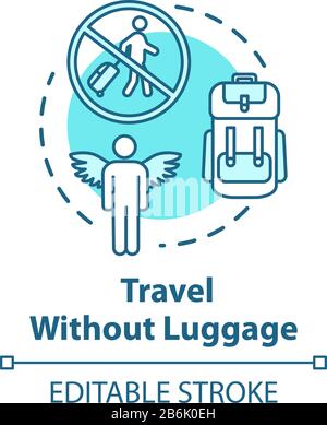 Viaggiare senza icona del concetto di bagaglio. Budget turismo, senza tassa bagagli spese idea sottile linea illustrazione. Viaggio leggero senza valigia. Vettore isolato Illustrazione Vettoriale