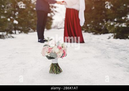 inverno rustico cerimonia nuziale all'aperto Foto Stock