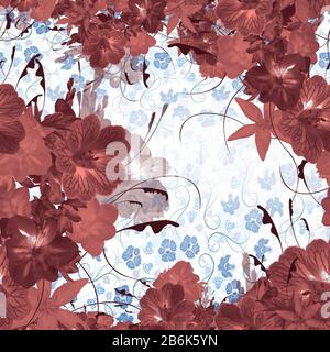 Fiori di bellezza monocromatici senza cuciture per stampe alla moda. Blu sfondo floreale. - illustrazione Foto Stock