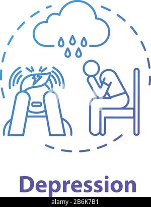 Icona del concetto di depressione. Solitudine. Tristezza. Disturbo depressivo maggiore. Malattia mentale. Psicologia, idea psichiatria sottile linea illustrazione. Vettore Illustrazione Vettoriale