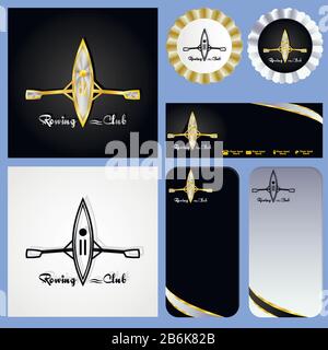 Set di striscioni e emblemi per canottaggio Illustrazione Vettoriale