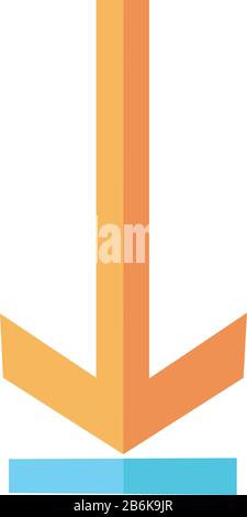 Freccia giù, carica il disegno piatto Cartoon icona colore RGB. Direzione di navigazione della pagina. Puntatore al sito Web. Processo di download, cursore. Interfaccia Scrolldown Illustrazione Vettoriale