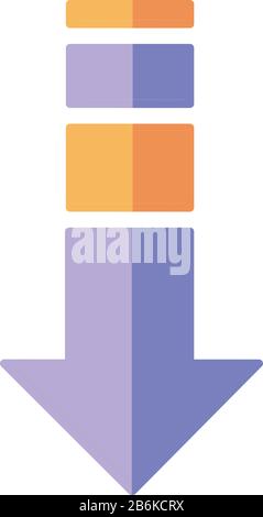 Freccia giù disegno piatto cartone animato colore RGB icona. Navigazione in Internet, puntatore al sito Web. Indicatore di direzione. Processo di download, cursore Web Illustrazione Vettoriale