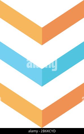 Tre frecce in basso disegno piatto cartone animato colore RGB icona. Pulsante di scorrimento verticale. Indicatore del processo di download. Freccia verso il basso Illustrazione Vettoriale