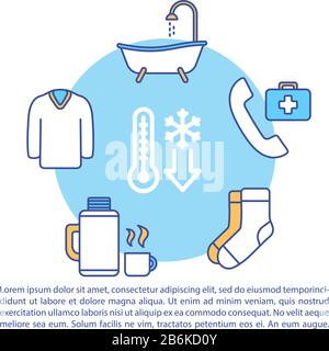 Icona di pronto soccorso e terapia con testo. Modello del vettore di pagina PPT di trattamento con effetto a bassa temperatura. Brochure, riviste, design di opuscoli Illustrazione Vettoriale