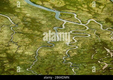 Ostheller- paesaggio e saline nel Mare di Wadden prils Norderney isola come parte delle Isole Frisone Orientali, 27.08.2014, vista aerea, Germania, bassa Sassonia, Norderney, Frisia Est Foto Stock