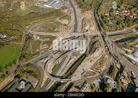 , cantiere di autostrada A 40 e A 448, Bochumer Westkreuz, 28.10.2012, vista aerea, Germania, Renania Settentrionale-Vestfalia, zona della Ruhr, Bochum Foto Stock