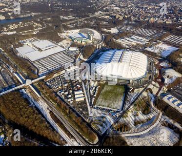 , stadio di calcio veltins Arena a Gelsenkirchen in inverno, 28.12.2014, vista aerea, Germania, Renania Settentrionale-Vestfalia, Ruhr Area, Gelsenkirchen Foto Stock