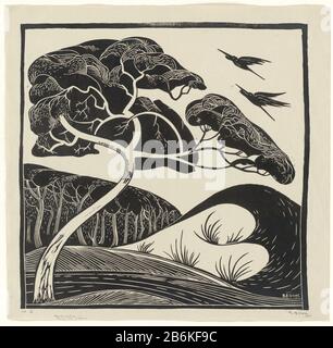 Duinlandschap (title object) albero con 2 heron (title object) Dunes (title object) albero con due aironi (title object) tipo Oggetto: Picture numero articolo: RP-P-1931-2030Catalogusreferentie: Spijk G 13 Iscrizioni / marchi: Collector's mark, vero, timbrato: Lugt 2228opschrift, recto, No 3 Produttore: Bernard Essers (personalmente firmato) Data: 1922 - 1923 Materiale: Tecnica della carta: Dimensioni del legno: Foglio: H 550 mm × W 563 mm Oggetto: Dune di alberi (mare non visibile); nelle dune di sabbia uccelli e guado-uccelli: Eroe Foto Stock