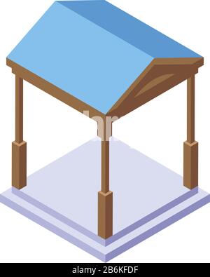 Icona gazebo in legno, stile isometrico Illustrazione Vettoriale