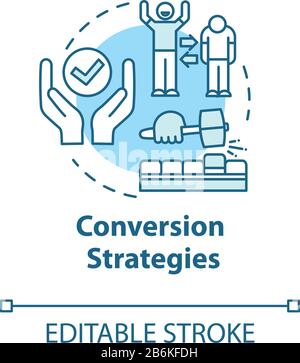 Icona concetto strategie di conversione. Coinvolgimento dei clienti. Generare clienti lead. E-commerce e marketing idea sottile linea illustrazione. Vettore Illustrazione Vettoriale