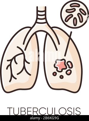 Icona del colore RGB tuberculosis. Malattia respiratoria contagiosa, malattia infettiva pericolosa, malattia polmonare. Sanità e medicina. Polmoni con TB Illustrazione Vettoriale
