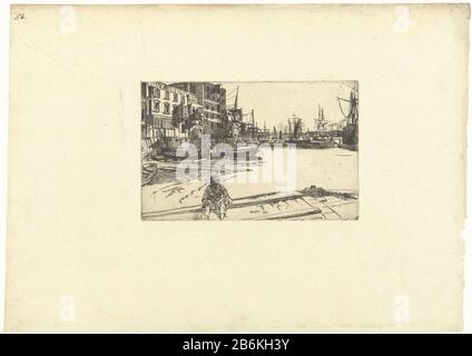 Eagle Wharf aan de Theems Eagle Wharf Sedici incisioni di scene sul Tamigi e altri soggetti (seriettel) Yard con magazzini sul Tamigi a Londra, un certo numero di piccole barche sono ormeggiate al molo. Stampato su carta vecchia olandese con ampi margini forniti da Carel Vosmaer. Produttore : stampatore James Abbott McNeill Whistler (edificio elencato) nel suo disegno: James Abbott McNeill Whistler dating: 1859 Caratteristiche Fisiche: Incisione e drypoint materiale: Carta Tecnica: Incisione / Dry dimensione dell'ago: Bordo della piastra: H 138 mm × W 215 mmToelichtingDe edizione del Tamigi dove: Questa parte di stampa Foto Stock