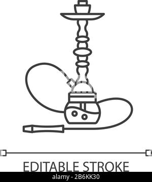 Icona lineare perfetta per i pixel di hookah. Casa sheesha. Oggetto per inalare nicotina. Lounge Nargile. Illustrazione personalizzabile a linee sottili. Simbolo del contorno Illustrazione Vettoriale