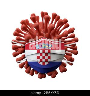 Croazia bandiera maschera protettiva su un virus batteri. Rappresentazione 3D Foto Stock