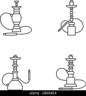 Set di icone lineari perfette per i pixel di hookah. Opzione Nargila. Casa sheesha. Souvenir popolare. Simboli di contorno a linee sottili personalizzabili. Vettore isolato Illustrazione Vettoriale