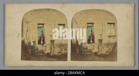 A man with a dead leare house A man with a dead leare house oggetto tipo: Immagine stereo numero articolo: RP-F F10778 Produttore : fotografo: Anonimo Data: 1852 - 1863 Materiale: Carta di cartone Tecnica: Albumen stampa / mano colore dimensioni: Media secondario: H 85 mm × W 173 mm Oggetto: roditori: il suo uomo adulto Foto Stock