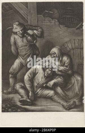 Una donna ascolta un uomo RP-P-1886-A-11275 In un fienile, una donna che lavora un uomo che fuma tubo sceglie il pidocchi anche dai capelli. Un uomo bevente guarda i piedi. Produttore : stampatore Jan van Somer alla pittura: William Bass Data: 1655 - 1700 caratteristiche Fisiche: Mezzotinta materiale: Carta Tecnica: Mezzotinta dimensioni: Bordo piatto: H 250 mm × W 168 mm Oggetto: Tubo  insetti tobaccemo dal corpo Foto Stock