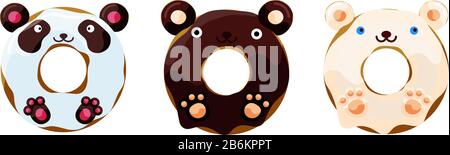 Cute Bears ciambelle Set vettore illustrazione Illustrazione Vettoriale