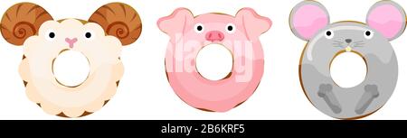 Animali cute pecora, maiale, ciambelle di topo set vettore illustrazione Illustrazione Vettoriale