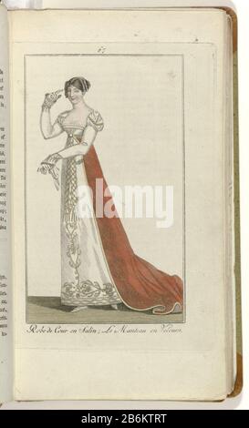 Elegantia o rivista di moda, lusso e gusto per le donne, gennaio 1809, n. 67 Robe de Cour e Satin (. P 32) il testo di accompagnamento: "Grande parure. Accappatoio in velluto rosso con ricamo in oro. 'Coëffure e diamani. Toque di raso bianco (??). Bracciali diamantati. Secondo il titolo: Hofjapon satin. Mantello di velluto. Stampa la rivista di moda Elegantia o rivista di moda, lusso e gusto per le donne 1807-1814 (interrotto dal periodo 1811-1813) . Produttore : printmaker: Anonymous publisher Evert Maskamp Luogo produzione: Amsterdam Data: 1809 caratteristiche Fisiche: Engra, colore della mano Foto Stock