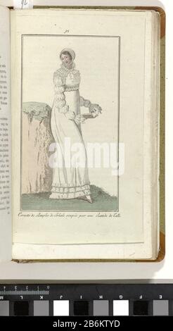 Elegantia o rivista di moda, lusso e gusto per le donne, ottobre 1809, n. 91 Cornette il Remplis il Perkale Volgens de begeleidende tekst (p.. 320): Japon van katoenbatist (percentale) 'à manches coulissées' (mamelukkenmouwen). "Cornette" ha incontrato remplis van katoenbatist (percentale) en een strook tule. Prent uit het modetijdschrift Elegantia, of tijdschrift van mode, luxe en smaak voor dames 1807-1814 (onderbroken door de periode 1811-1813). Produttore : Pentmaker: Anoniemuitgever: Evert MaaskampPlats manufacturing: Amsterdam Dating: 1809 Physical kenmerken: Gravure, met de hand gekleurd Mater Foto Stock