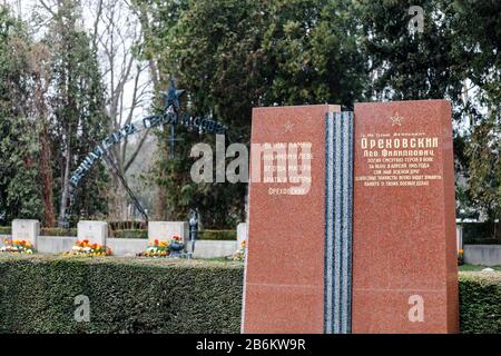 24 MARZO 2017, VIENNA, AUSTRIA: Lapidi per i soldati sovietici caduti nel cimitero centrale di Vienna Foto Stock