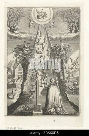 Embleem ha incontrato uomo die kijkt naar zijn goede werken en de weg die hij in de toekomst moet gaan Den wech des eeuwich levens (seriettel) UN uomo guarda le sue buone opere e osserva cosa fare e che modo di andare nel toekomst. Produttore : stampare da: Boëtius Adamsz. Bolswertprentmaker: Anonymous publisher: Henry Aertssens Place manufacture: Antwerp Date: 1620 - 1649 and / or 1649 Physical Features: Car Material: Paper Technique: Engra (printing process) Dimensions: Foglio: H 152 mm × W 99 mmToelichtingPrent di Antoine Sucquet, il wech di eeuwich life descritto int latin: Con immagini illum Foto Stock