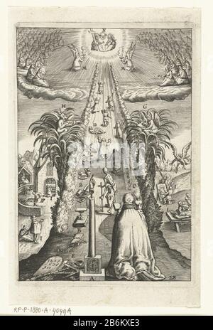 Embleem ha incontrato uomo die kijkt naar zijn goede werken en de weg die hij in de toekomst moet gaan Den wech des eeuwich levens (seriettel) UN uomo guarda le sue buone opere e osserva cosa fare e che modo di andare nel toekomst. Produttore : da stampare da: Boëtius Adamsz. Bolswertprentmaker: Anonymous publisher: Henry Aertssens Place manufacture: Antwerp Date: 1620 - 1623 and / or 1623 Physical features: Car material: Paper Technique: Engra (printing process) Dimensions: H 137 mm × W 94 mmToelichtingPrent di Antoine Sucquet, il wech of eeuwich life descrisse int latin: With images il Foto Stock