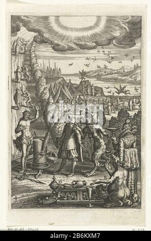 Embleem ha incontrato l'uomo op de weg naar het eeuwige leven die wordt bloottgesteld aan verzoekingen van de duivel Den wech des eeuwich levens (seriettel) UN uomo si è incontrato sulla via della vita eterna con Cristo Arma Christi. Sulla sua strada, l'uomo portò in tentazione dal diavolo che lo confronta con il suo bezittingen terreno scartato. Produttore : Printmaker: Boëtius Adamsz. Bolswertnaar proprio design: Boëtius Adamsz. Bolswertuitgever: Hendrik Aertssens Produzione Di Posti: Print maker: The Netherlands Editore: Antwerpen Data: 1620 caratteristiche Fisiche: Engra materiale: Paper Tecnica: Engra (stampa Foto Stock