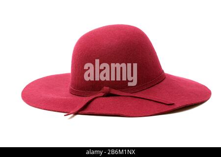 cappello da donna di tendenza rosso a brimmed largo isolato su bianco Foto Stock