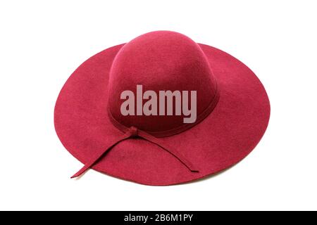 cappello da donna di tendenza rosso a brimmed largo isolato su bianco Foto Stock