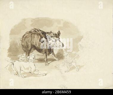 Everzwijn aangevallen door jachthonden Wild Boar attaccato da cani da caccia tipo di oggetto: Disegno numero Oggetto: RP-T-1954-327 (V) fabbricazione Vervaardiger: Disegnatore: Pieter van Loon Data: 1811 - 1873 caratteristiche Fisiche: Matita, penna o pennello in materiale marrone: Carta inchiostro matita Tecnica : penna / pennello dimensioni: H 296 mm × W 240 mm Oggetto: Zoccoli: Cinghiale Foto Stock