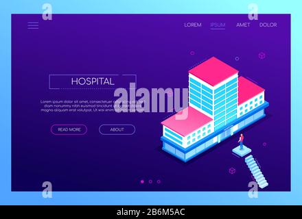 Hospital - banner web vettoriale isometrico moderno e colorato Illustrazione Vettoriale