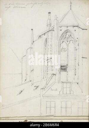 Exterieur van een kerk met maaswerk in de Vensters esterno di una chiesa con tracery nella finestra tipo di oggetto: Foglio di Schizzbook numero articolo: RP-T-1966-5-14 (R) etichettatura / marchio: Annotazione, scritta a mano in matita, 'le tre finestre zebra rullo cieco / giudice fiori / vetro / in 't lood'kleurnotitie scritto a mano in matita descrizione: Pagina 14 recto da uno sketchbook con 26 bladen. Produttore : disegnatore: Willem Koekkoek Data: 1849 - 1895 caratteristiche Fisiche: Matita materiale: Carta Oggetto matita: Chiesa (esterno) ornamento  tracery Foto Stock