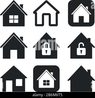 Set icone casa. Collezione nera di semplici cartelli web Illustrazione Vettoriale